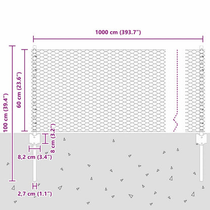 Sechseckzaun mit Pfosten 10 x 0,6 m PVC-beschichteter Stahl