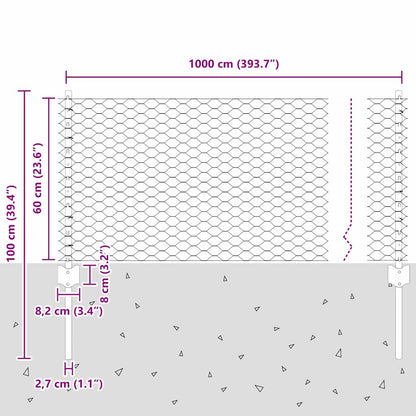 Sechseckzaun mit Pfosten 10 x 0,6 m PVC-beschichteter Stahl