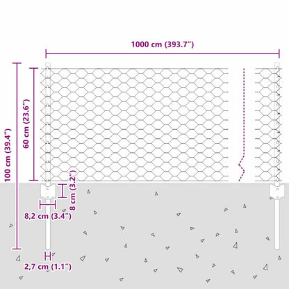 Sechseckzaun mit Pfosten 10 x 0,6 m PVC-beschichteter Stahl