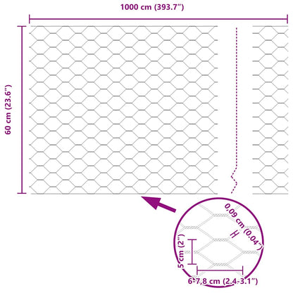 Sechseckzaun mit Pfosten 10 x 0,6 m PVC-beschichteter Stahl