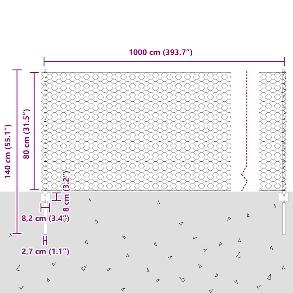 Geschweißter Drahtzaun 10 x 0,8 m (B x H)