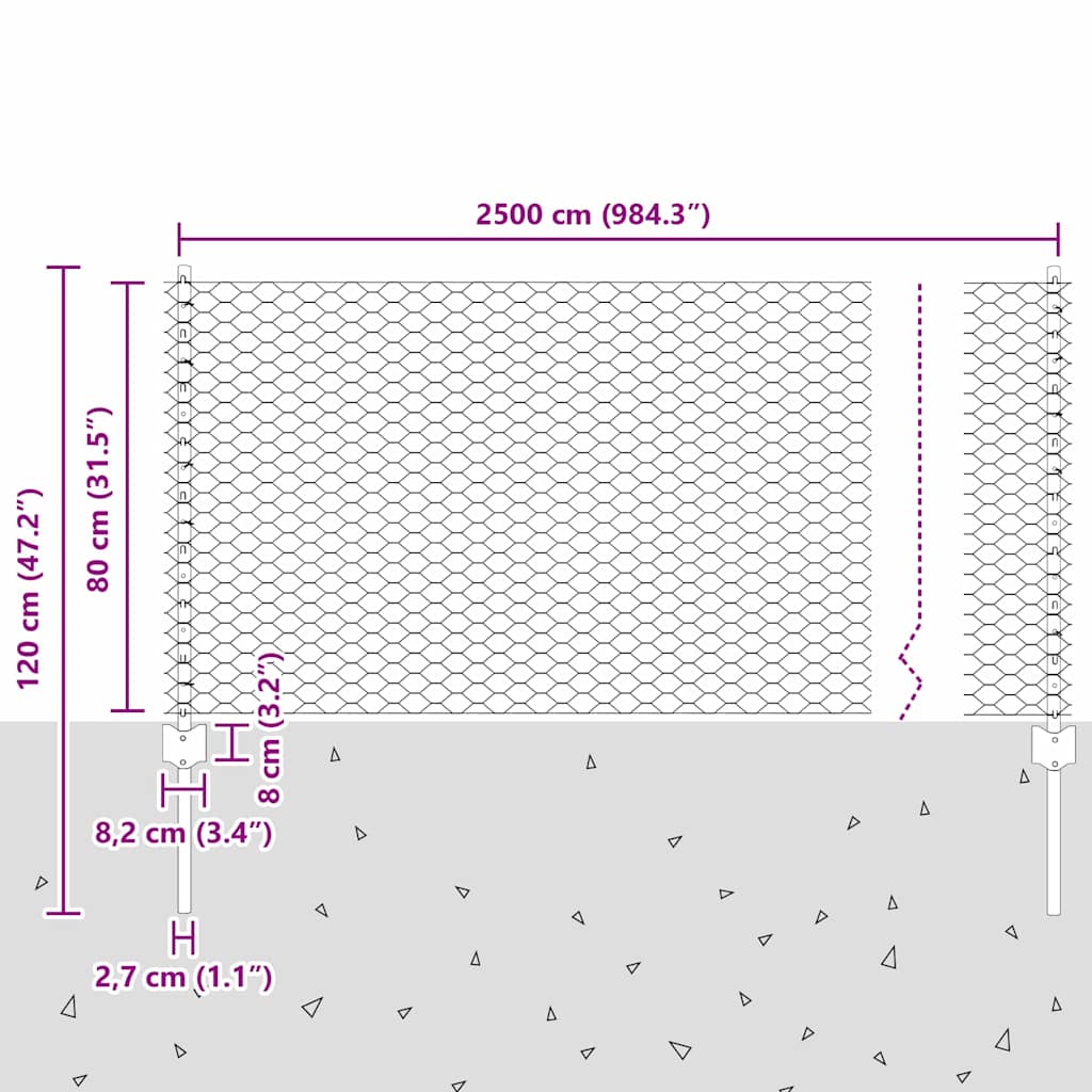 Geschweißter Drahtzaun 25 x 0,8 m (B x H)