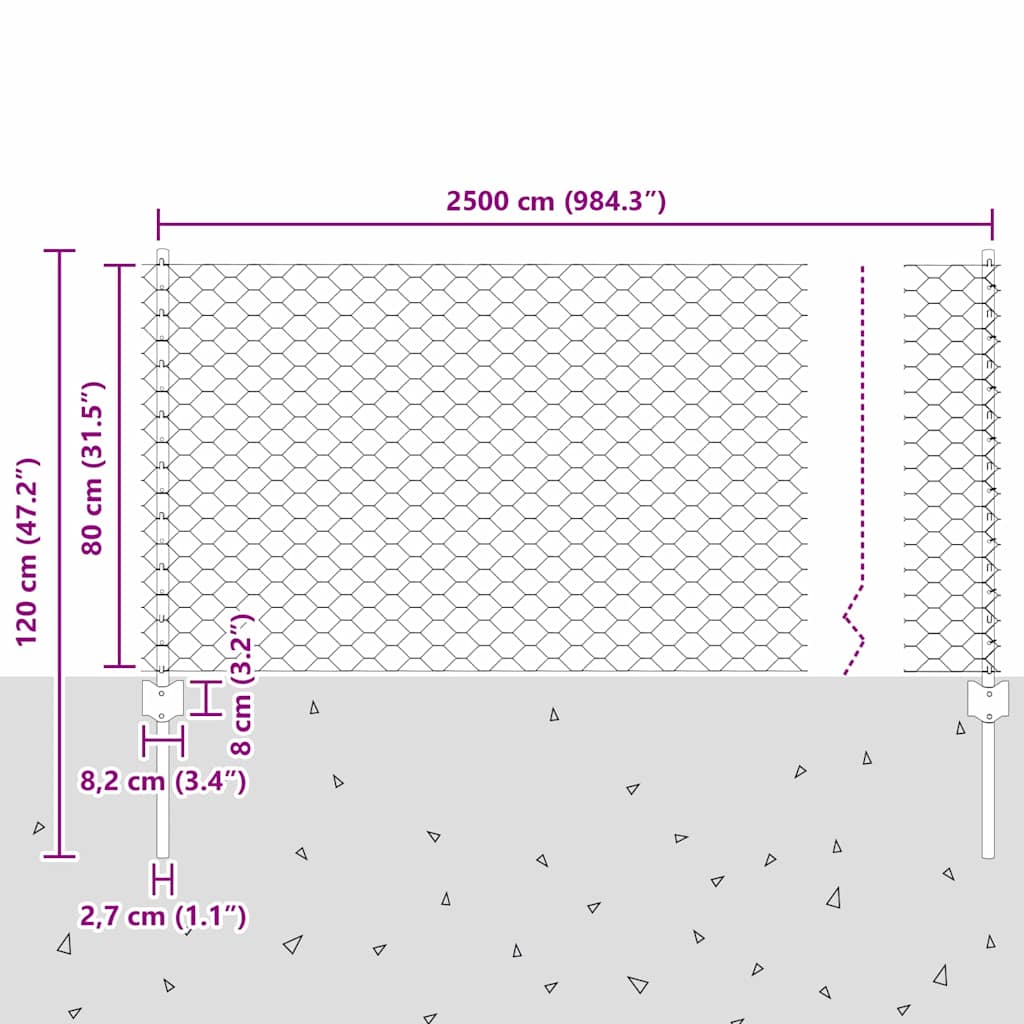 Geschweißter Drahtzaun 25 x 0,8 m (B x H)
