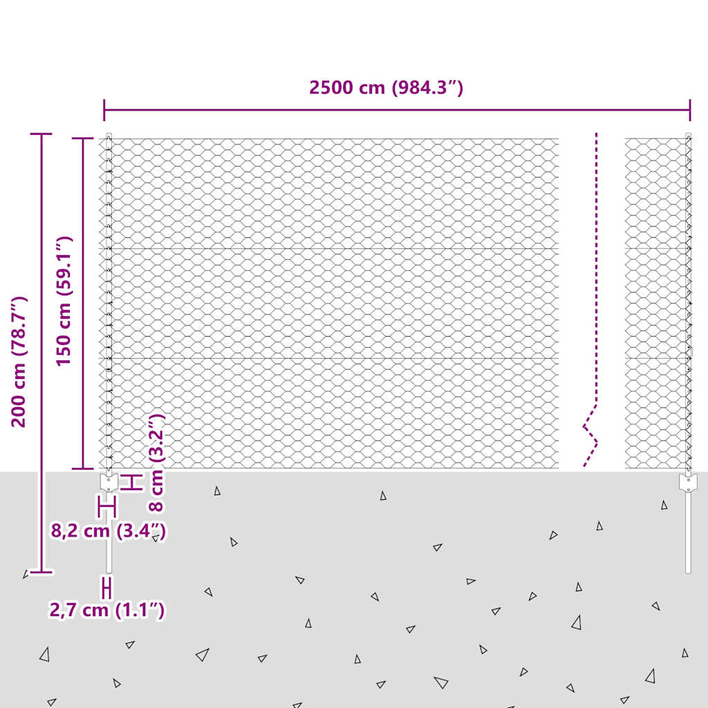 Zaun mit Pfosten Grau
