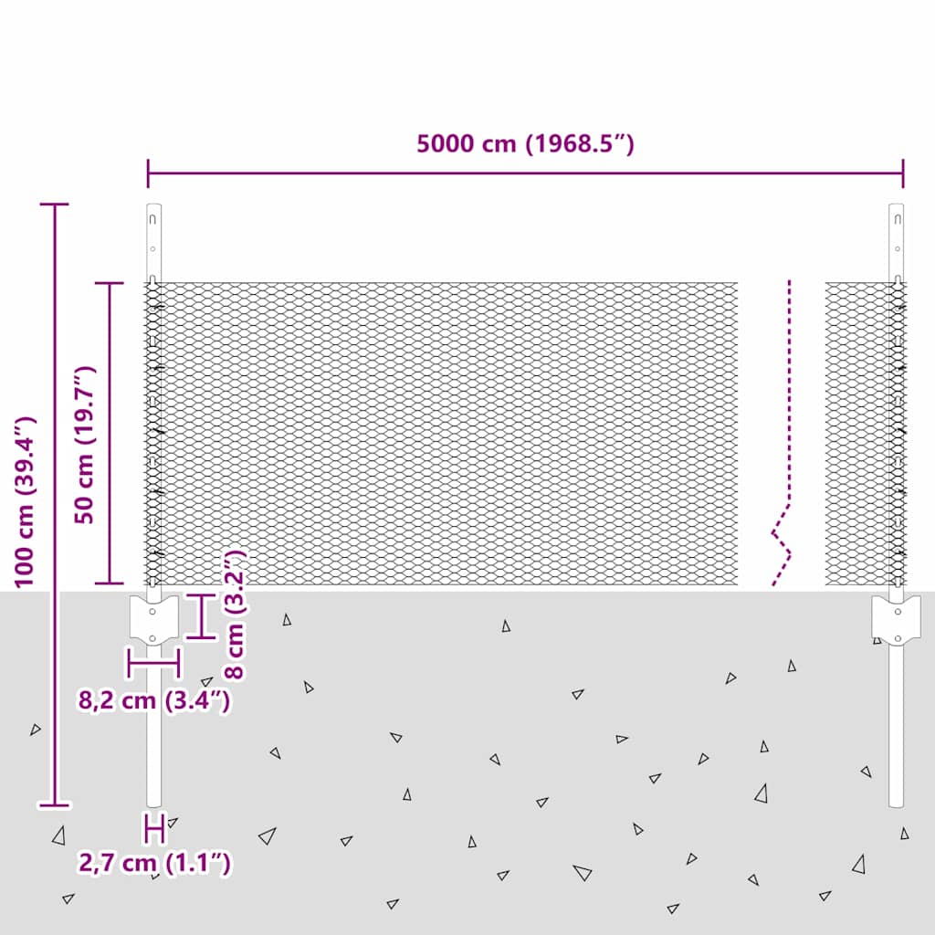 Geschweißter Drahtzaun 50 x 0,5 m (B x H)