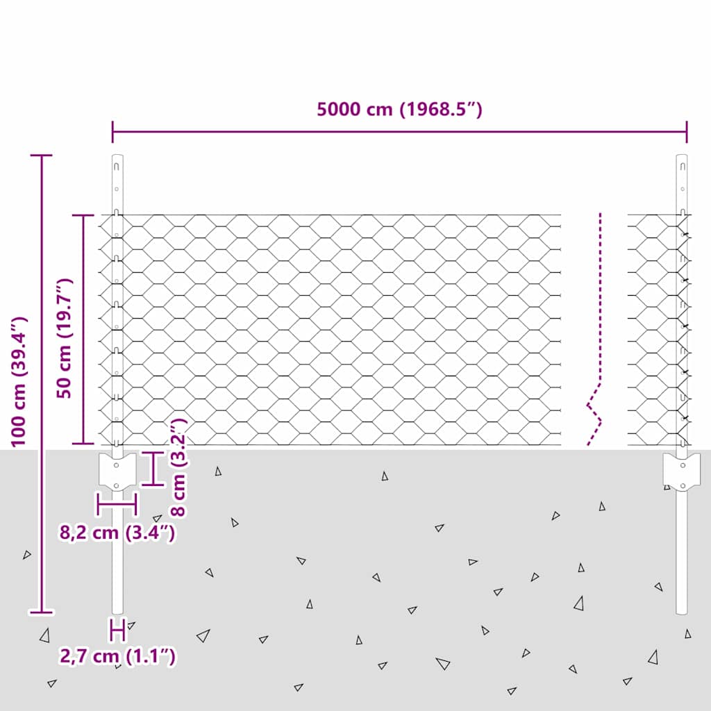 Geschweißter Drahtzaun 50 x 0,5 m (B x H)