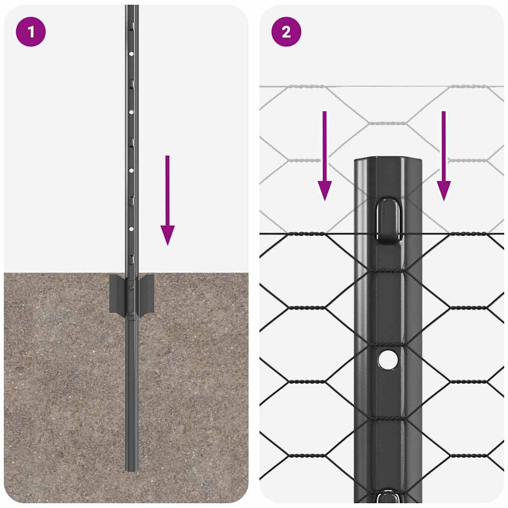 Sechseckzaun mit Pfosten 50 x 0,8 m PVC-beschichteter Stahl