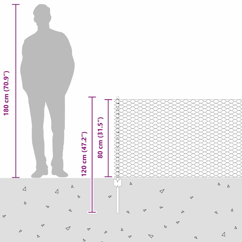 Sechseckzaun mit Pfosten 50 x 0,8 m PVC-beschichteter Stahl
