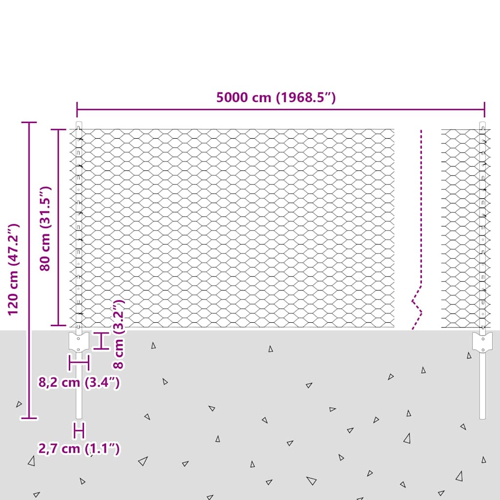Sechseckzaun mit Pfosten 50 x 0,8 m PVC-beschichteter Stahl