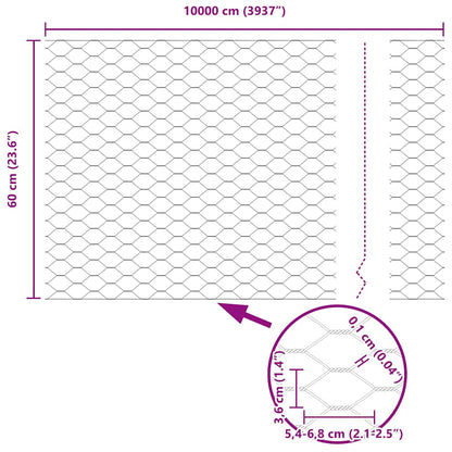 Sechseckzaun mit Pfosten 100 x 0,6 m PVC-beschichteter Stahl