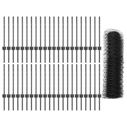 Sechseckzaun mit Pfosten 100 x 0,6 m PVC-beschichteter Stahl