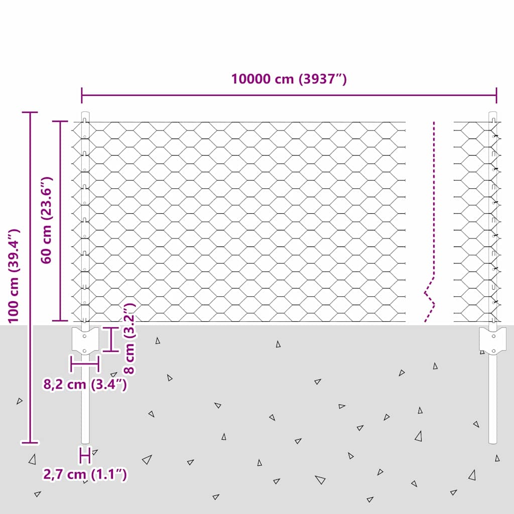 Geschweißter Drahtzaun 100 x 0,6 m (B x H)