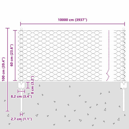 Sechseckzaun mit Pfosten 100 x 0,6 m PVC-beschichteter Stahl