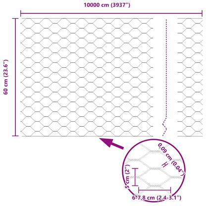 Sechseckzaun mit Pfosten 100 x 0,6 m PVC-beschichteter Stahl