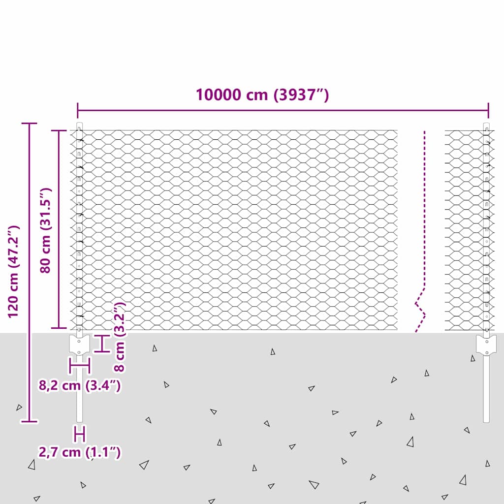 Geschweißter Drahtzaun 100 x 0,8 m (B x H)