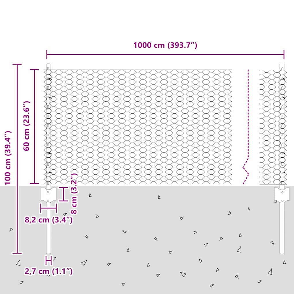 Geschweißter Drahtzaun 10 x 0,6 m (B x H) Feuerverzinkter Stahl
