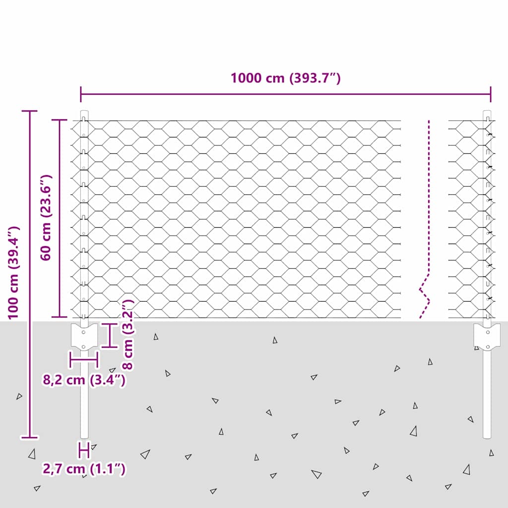 Geschweißter Drahtzaun 10 x 0,6 m (B x H) Feuerverzinkter Stahl