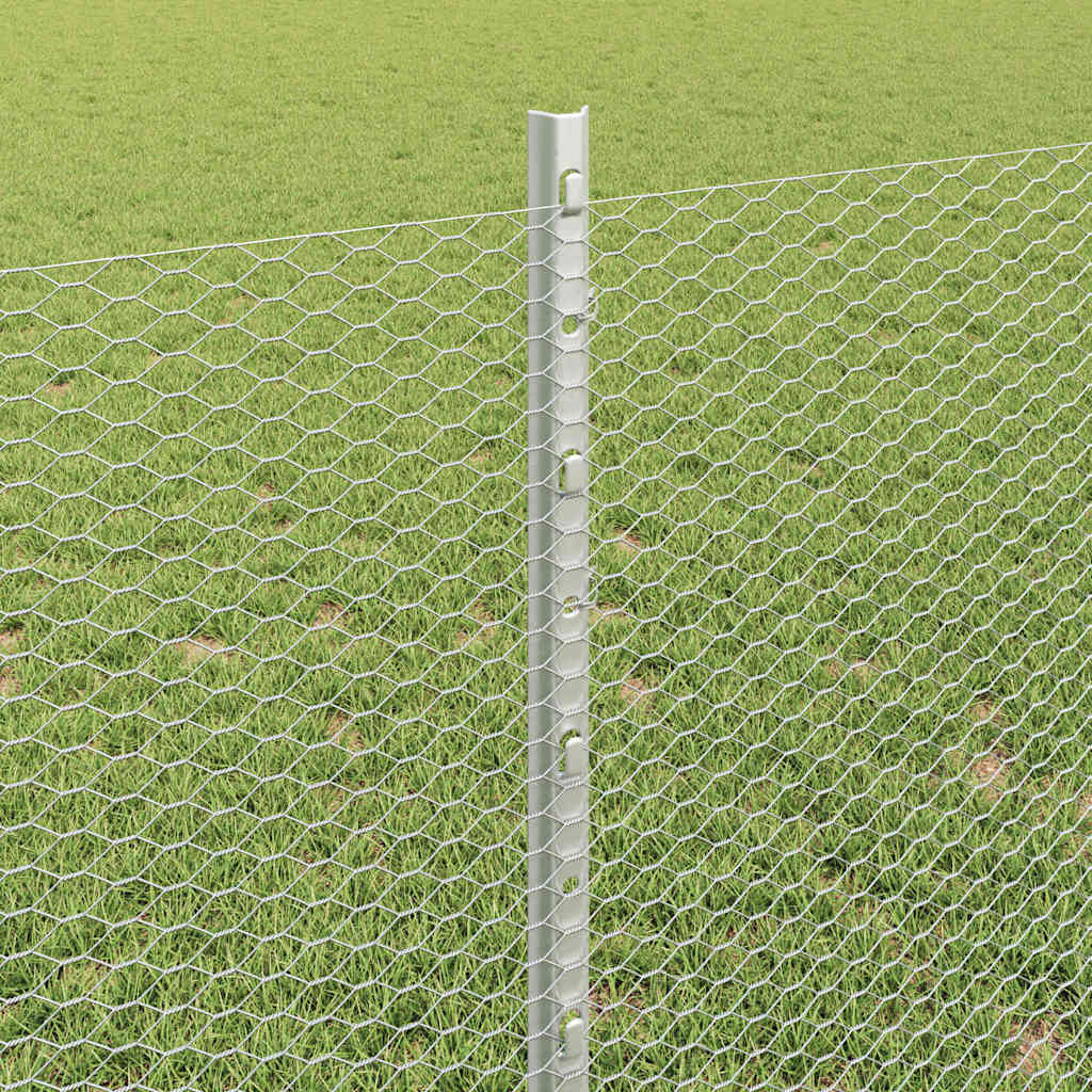 Sechseckzaun mit Pfosten 10 x 0,8 m Verzinkter Stahl Silber