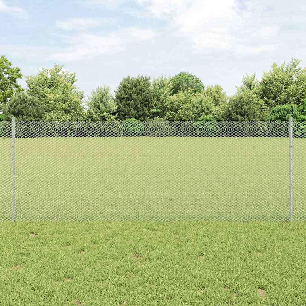 Sechseckzaun mit Pfosten 10 x 0,8 m Verzinkter Stahl Silber