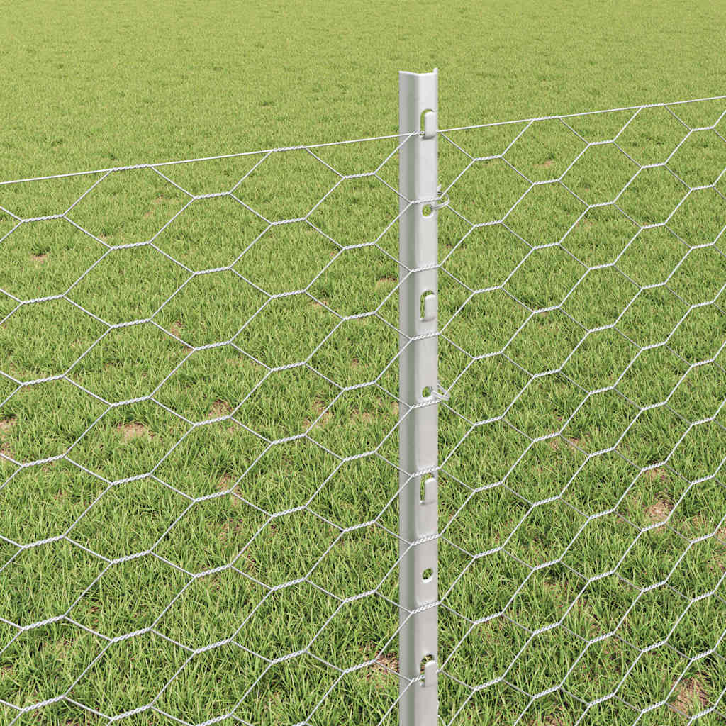 Sechseckzaun mit Pfosten 10 x 0,8 m Verzinkter Stahl Silber