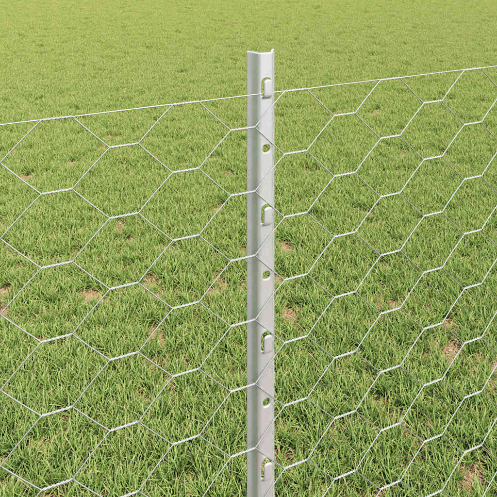 Sechseckzaun mit Pfosten 10 x 0,8 m Verzinkter Stahl Silber