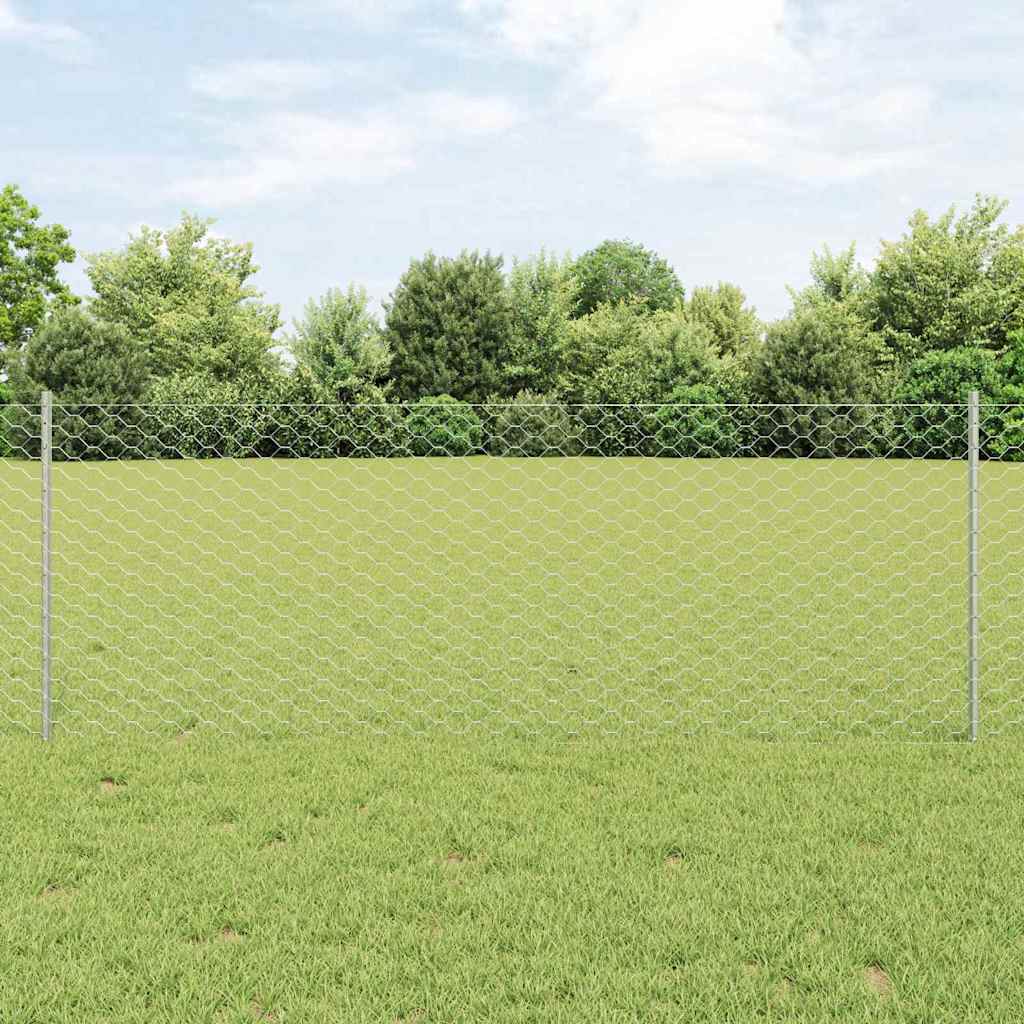 Sechseckzaun mit Pfosten 10 x 0,8 m Verzinkter Stahl Silber