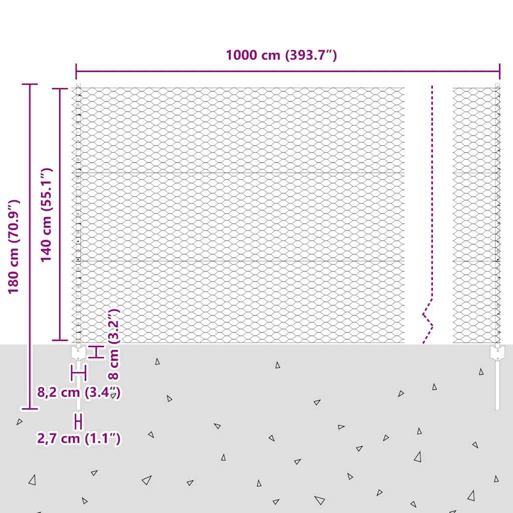 Geschweißter Drahtzaun 10 x 1,4 m (B x H) Feuerverzinkter Stahl
