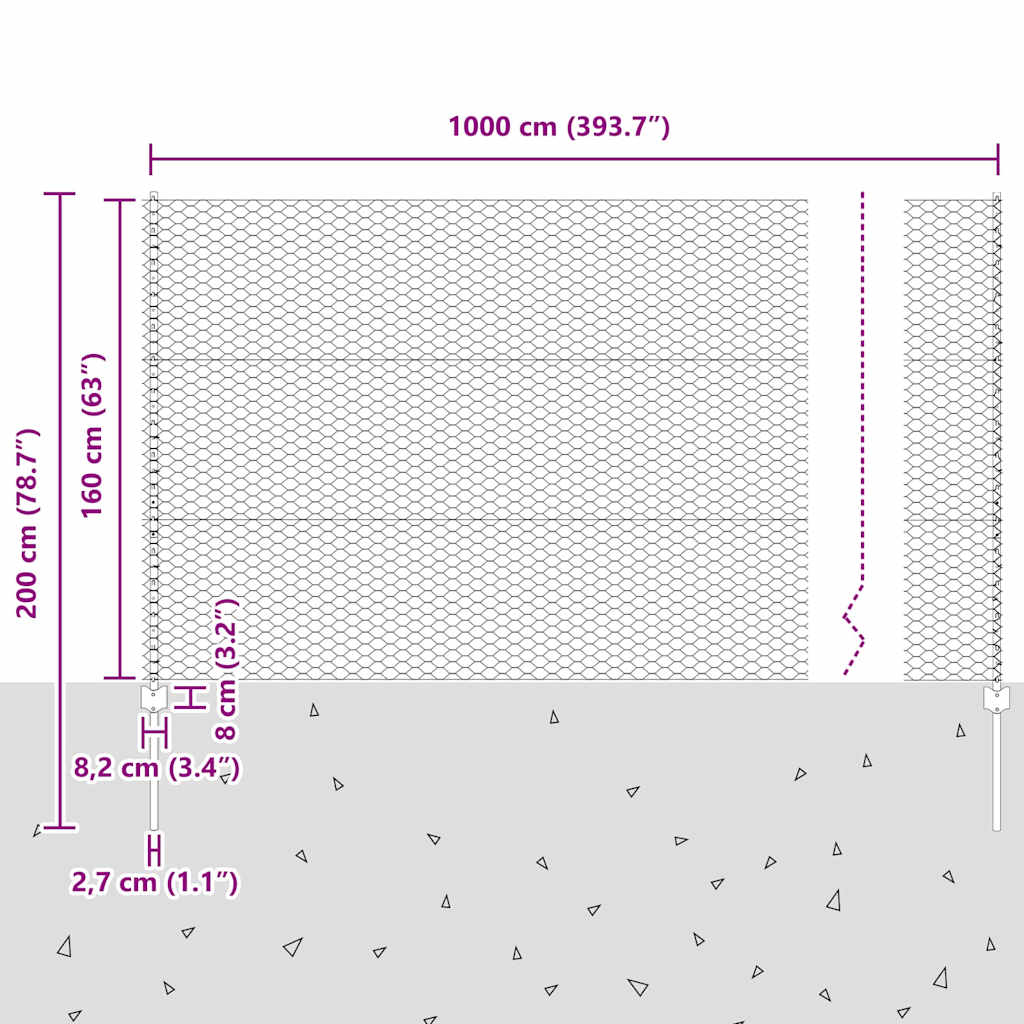Geschweißter Drahtzaun 10 x 1,6 m (B x H) Feuerverzinkter Stahl