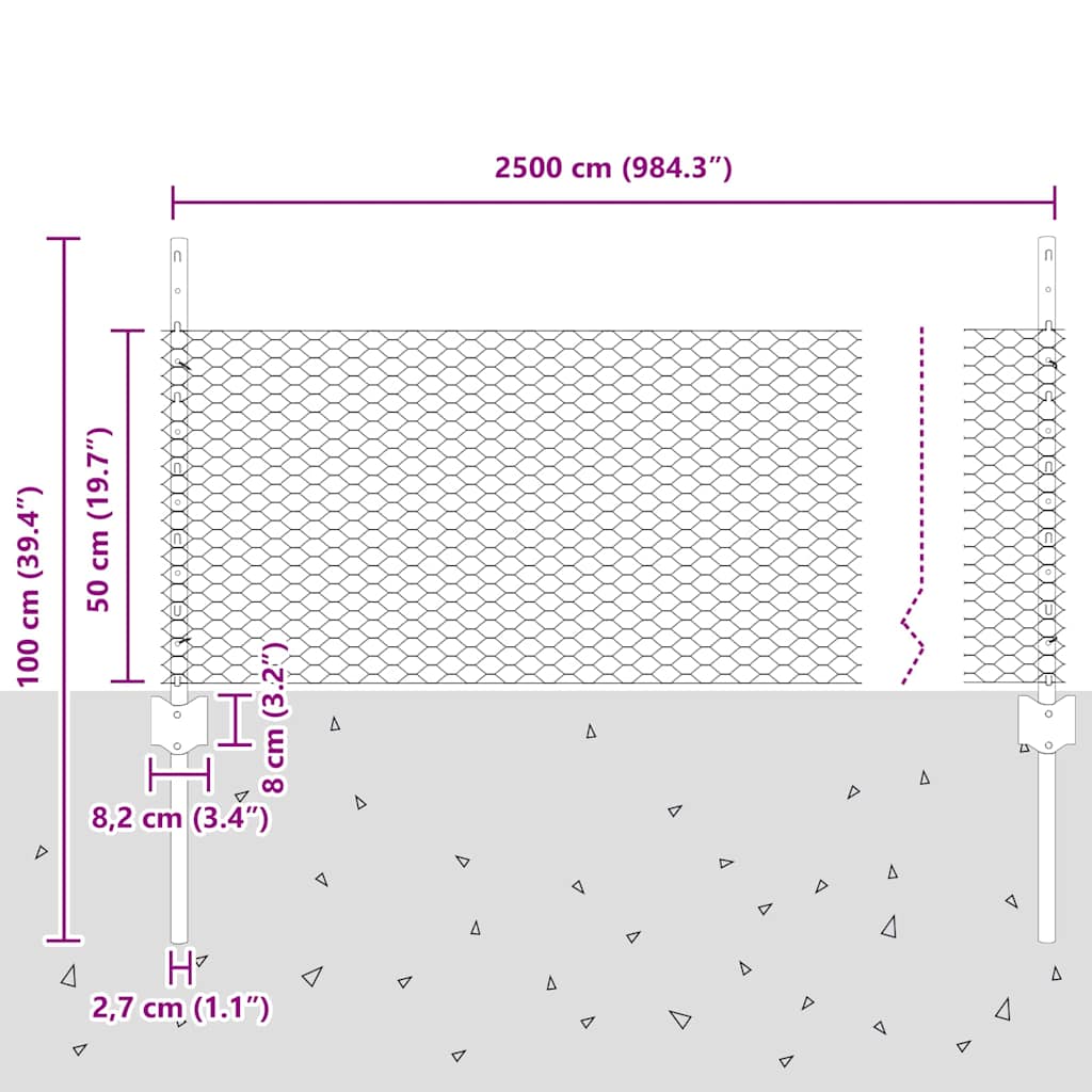 Geschweißter Drahtzaun 25 x 0,5 m (B x H) Feuerverzinkter Stahl