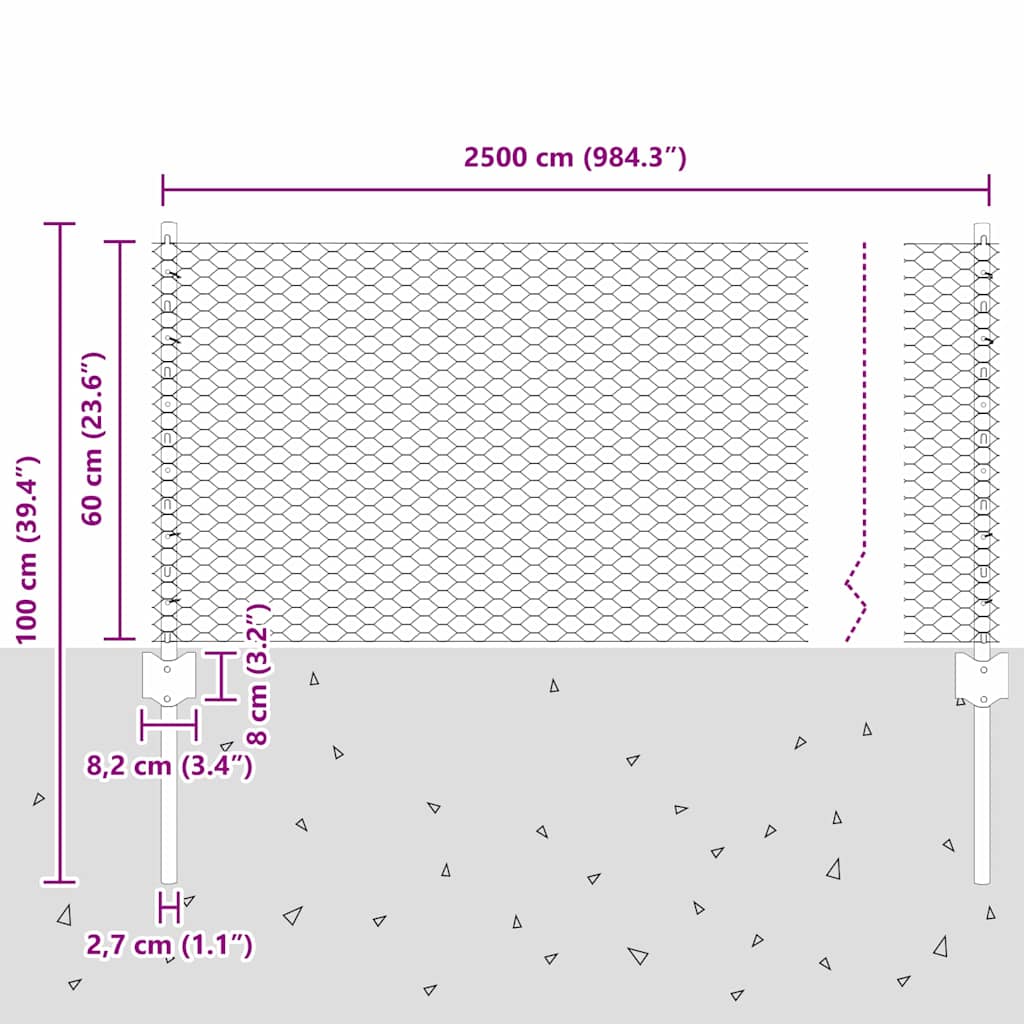 Geschweißter Drahtzaun 25 x 0,6 m (B x H) Feuerverzinkter Stahl