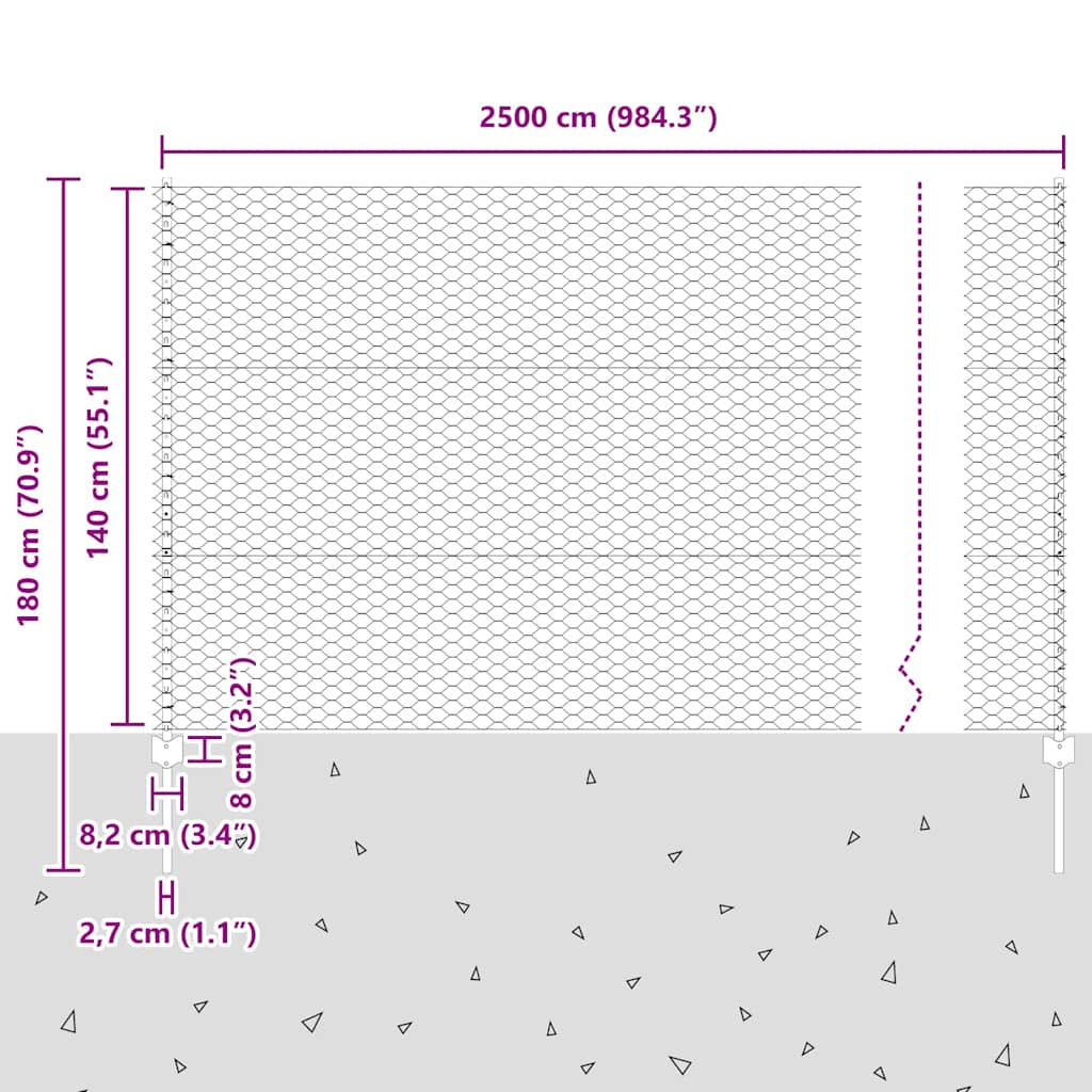 Geschweißter Drahtzaun 25 x 1,4 m (B x H) Feuerverzinkter Stahl