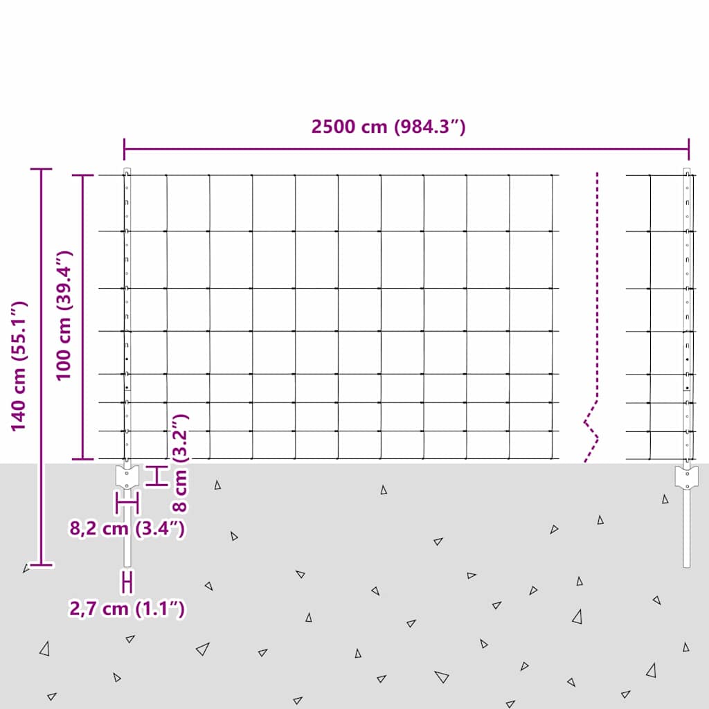 Wildzaun mit Pfosten 25 x 1 m (B x H) Feuerverzinkter Stahl