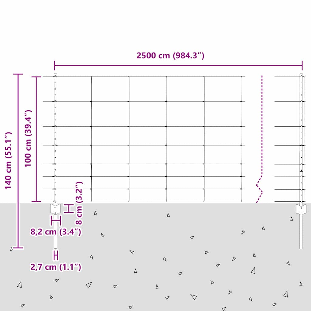 Wildzaun mit Pfosten 25 x 1 m (B x H) Feuerverzinkter Stahl