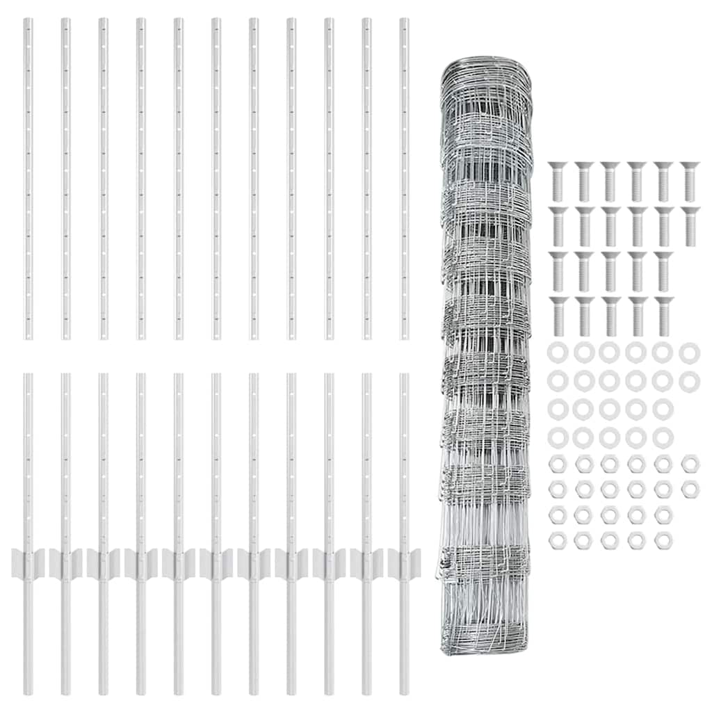 Wildzaun mit Pfosten 25 x 1 m (B x H) Feuerverzinkter Stahl