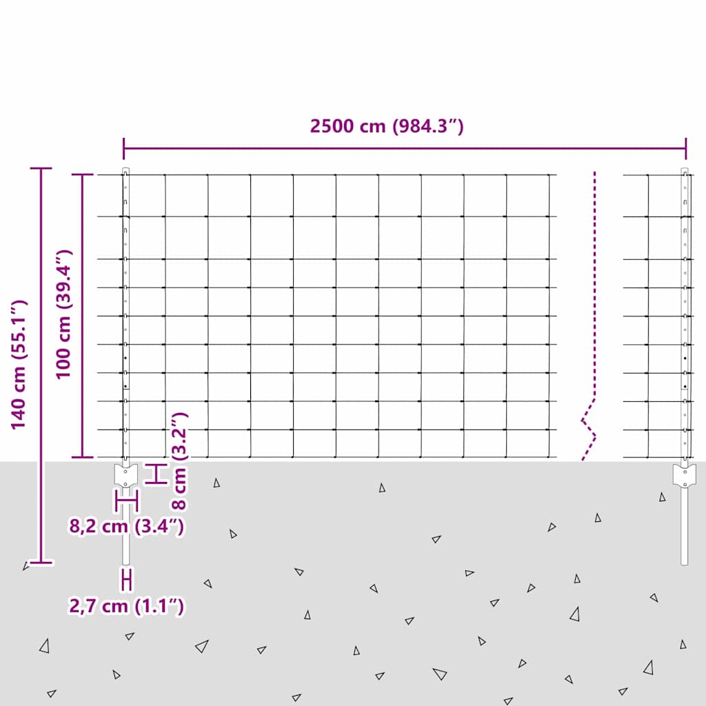 Wildzaun mit Pfosten 25 x 1 m (B x H) Feuerverzinkter Stahl