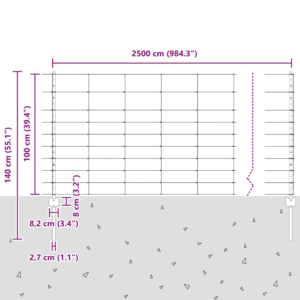 Wildzaun mit Pfosten 25 x 1 m (B x H) Feuerverzinkter Stahl