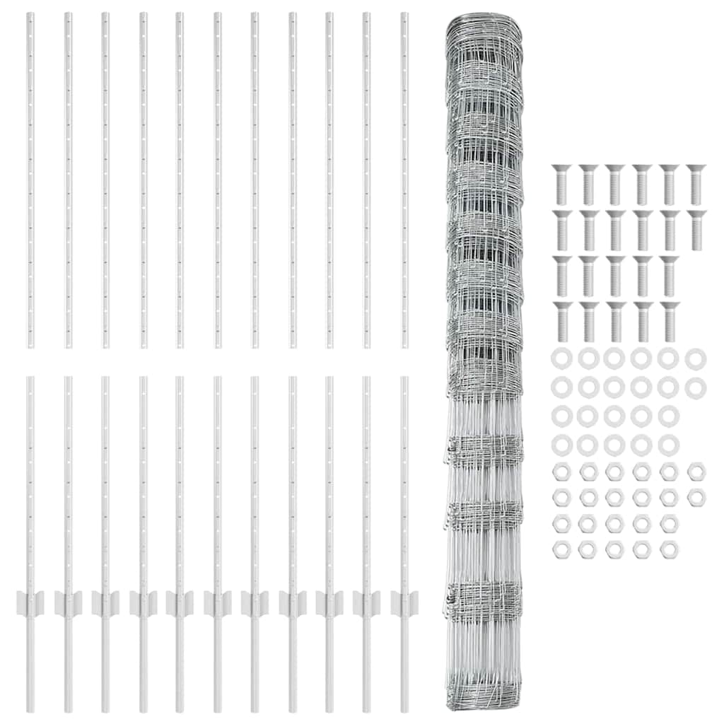 Wildzaun mit Pfosten 25 x 1,4 m (B x H) Feuerverzinkter Stahl