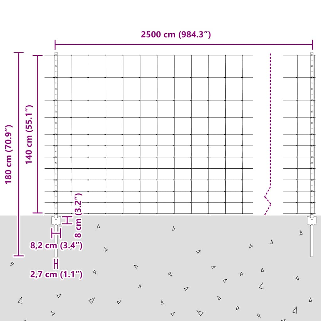 Wildzaun mit Pfosten 25 x 1,4 m (B x H) Feuerverzinkter Stahl