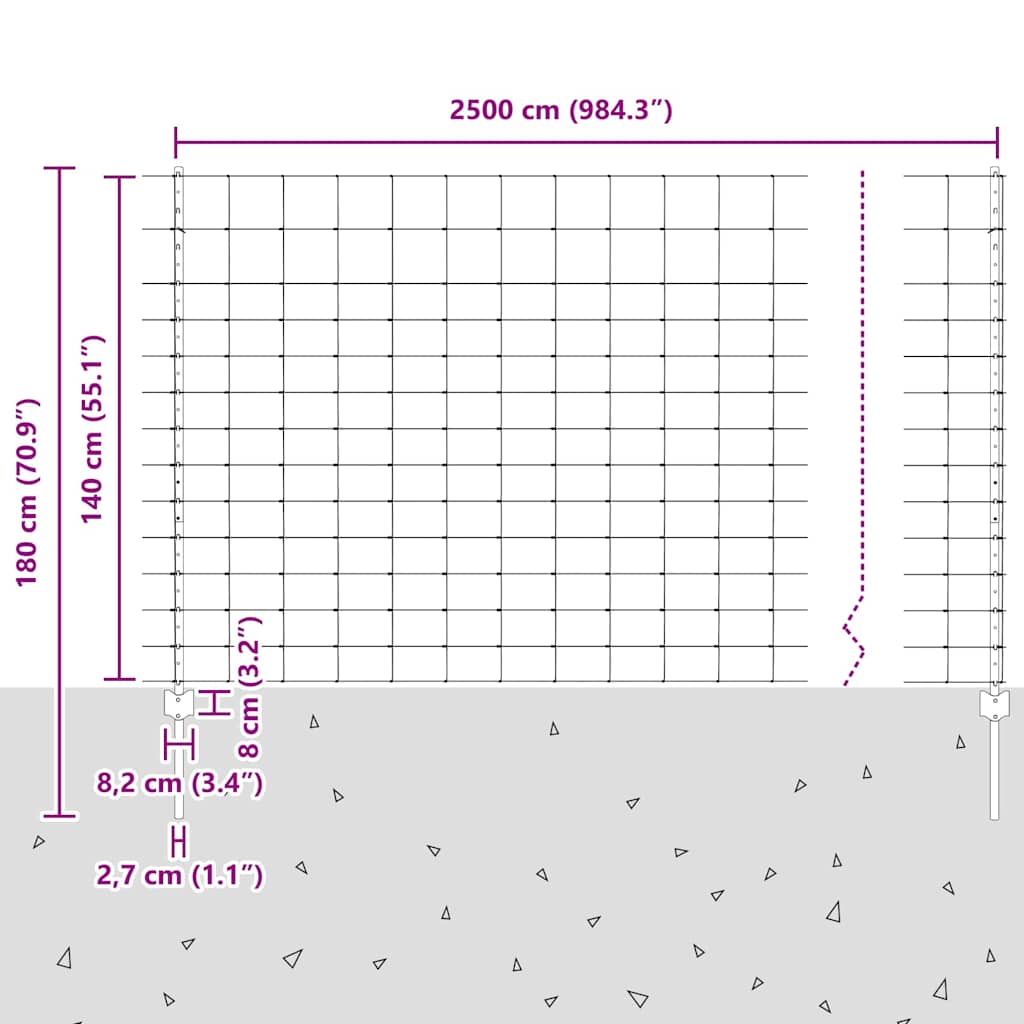 Wildzaun mit Pfosten 25 x 1,4 m (B x H) Feuerverzinkter Stahl