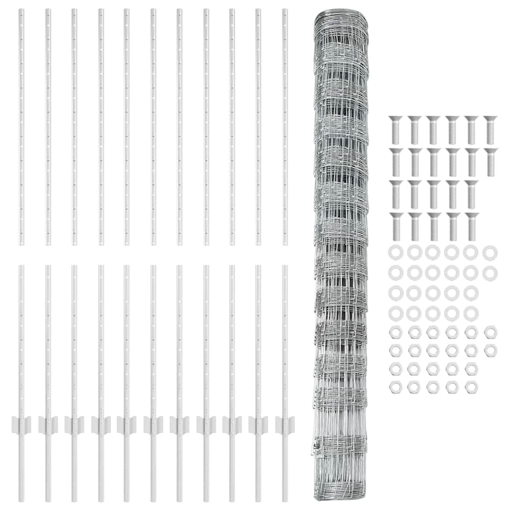 Wildzaun mit Pfosten 25 x 1,4 m (B x H) Feuerverzinkter Stahl