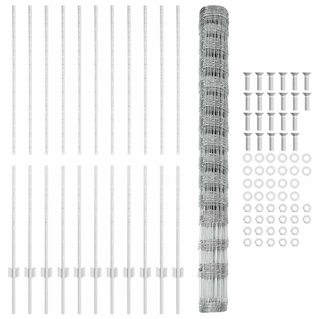 Wildzaun mit Pfosten 25 x 1,6 m (B x H) Feuerverzinkter Stahl