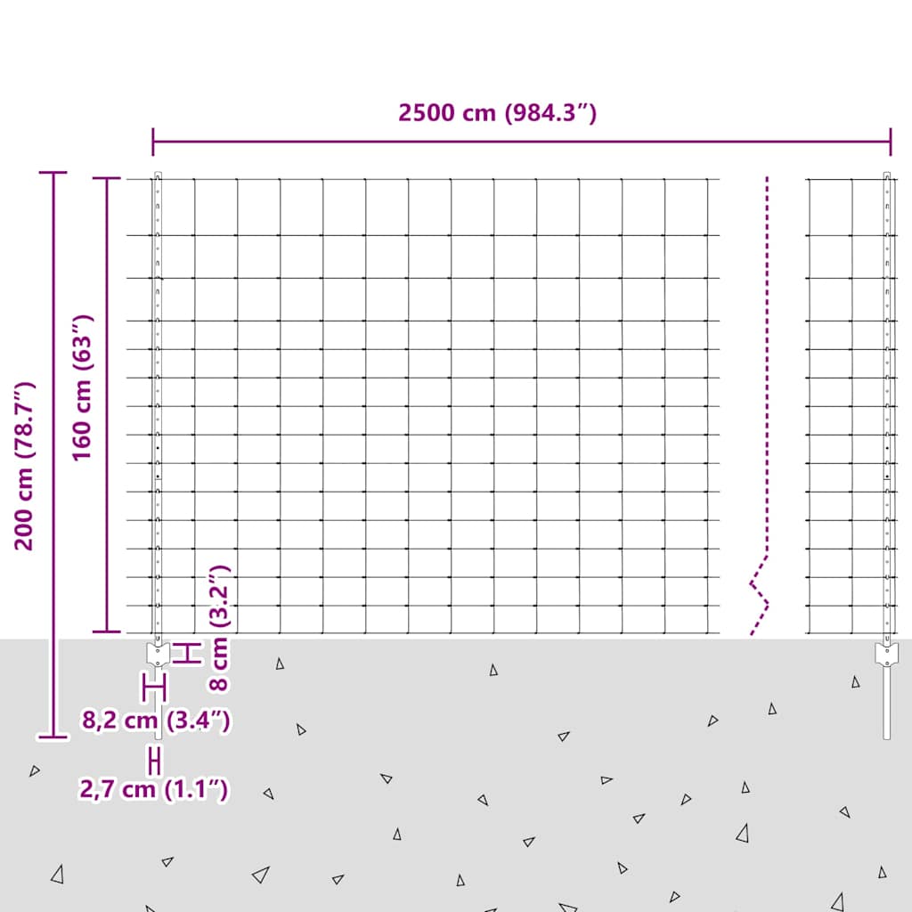 Wildzaun mit Pfosten 25 x 1,6 m (B x H) Feuerverzinkter Stahl