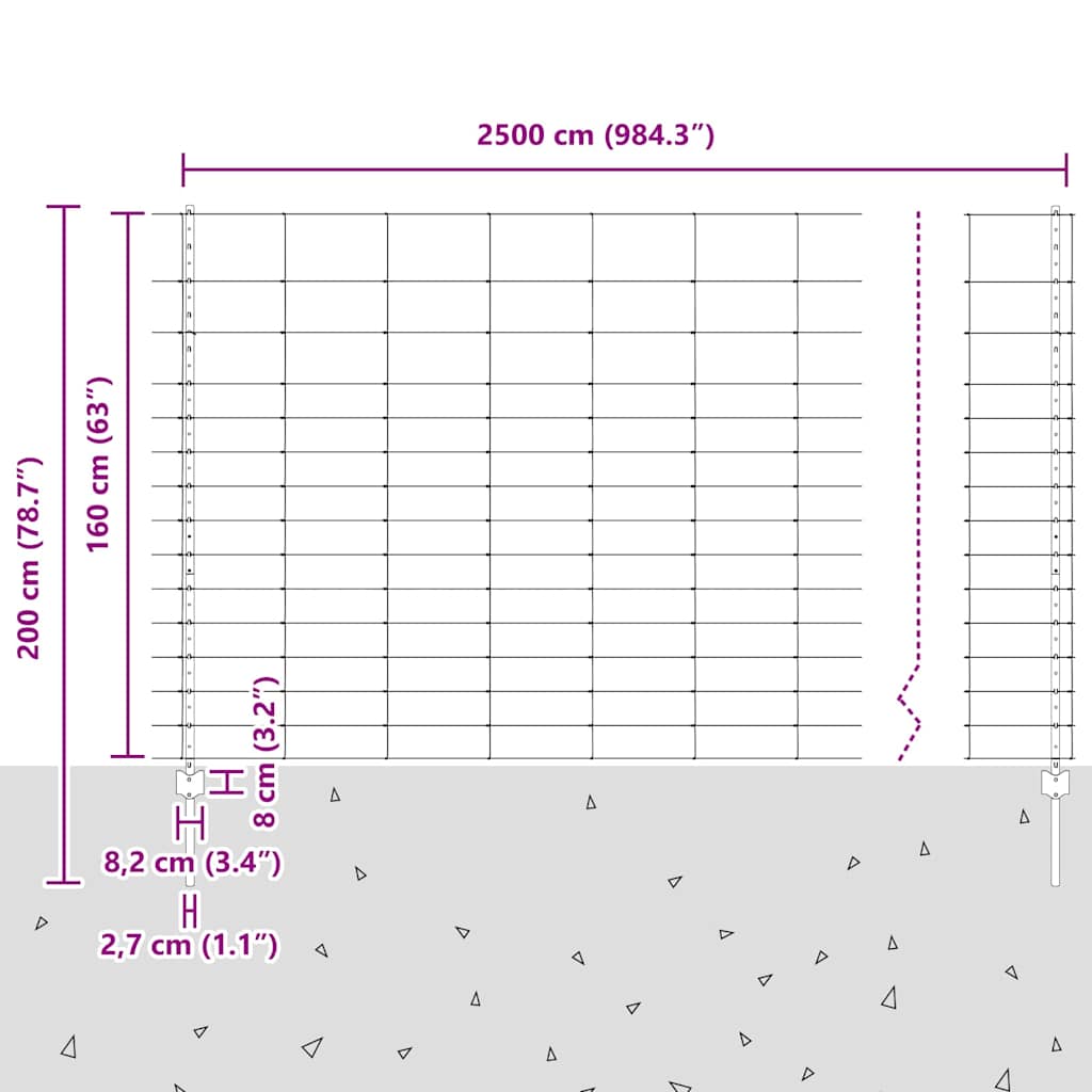Wildzaun mit Pfosten 25 x 1,6 m (B x H) Feuerverzinkter Stahl