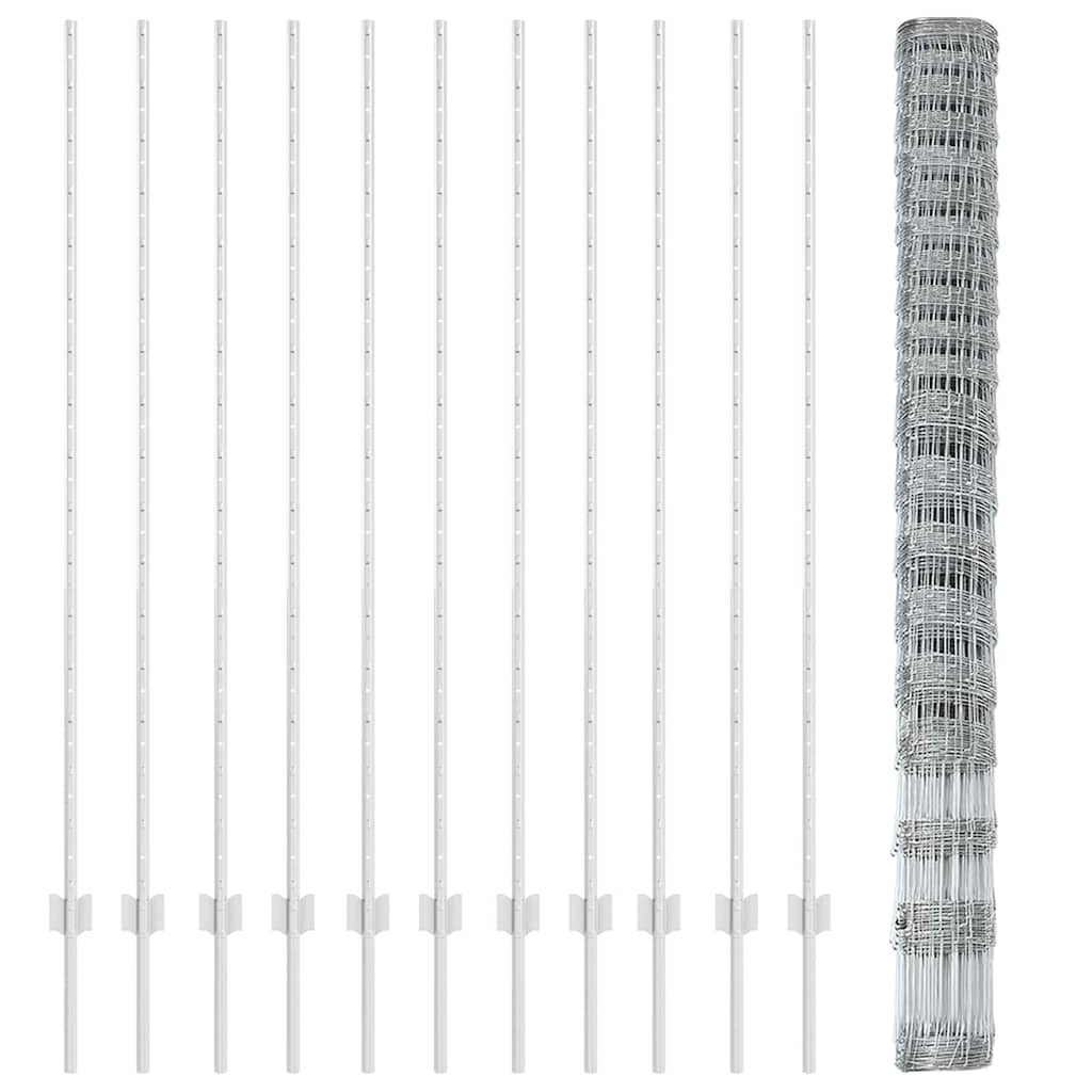 Wildzaun mit Pfosten 25 x 1,6 m (B x H) Feuerverzinkter Stahl