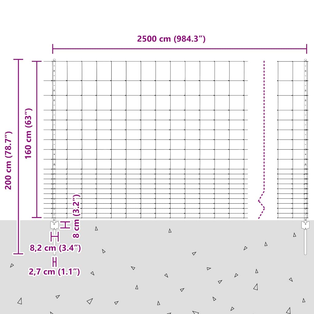Wildzaun mit Pfosten 25 x 1,6 m (B x H) Feuerverzinkter Stahl