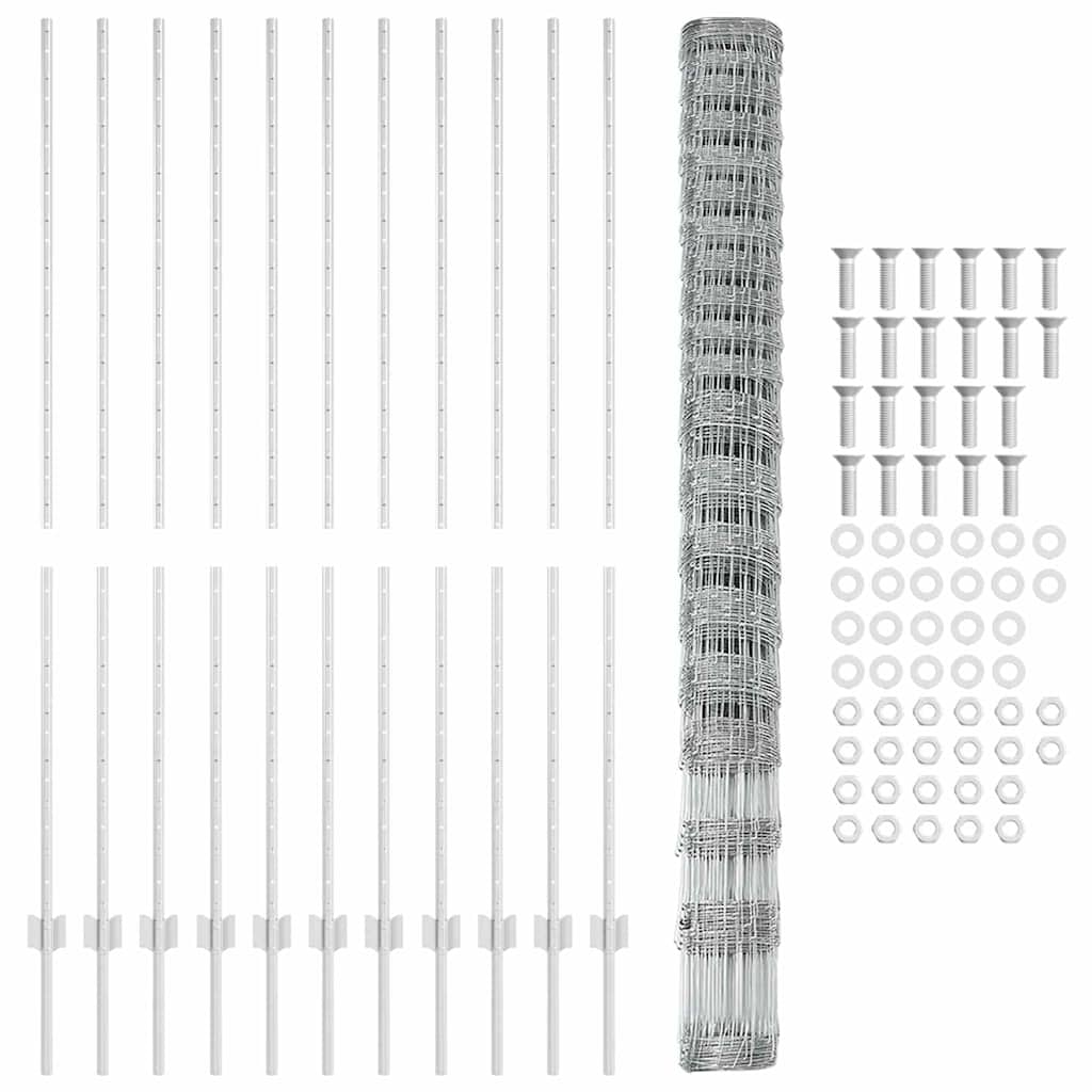 Wildzaun mit Pfosten 25 x 1,6 m (B x H) Feuerverzinkter Stahl