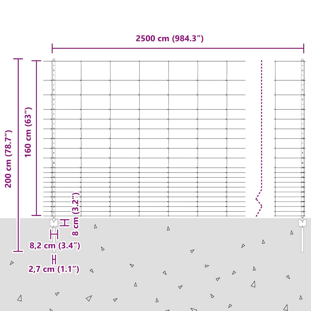 Wildzaun mit Pfosten 25 x 1,6 m (B x H) Feuerverzinkter Stahl