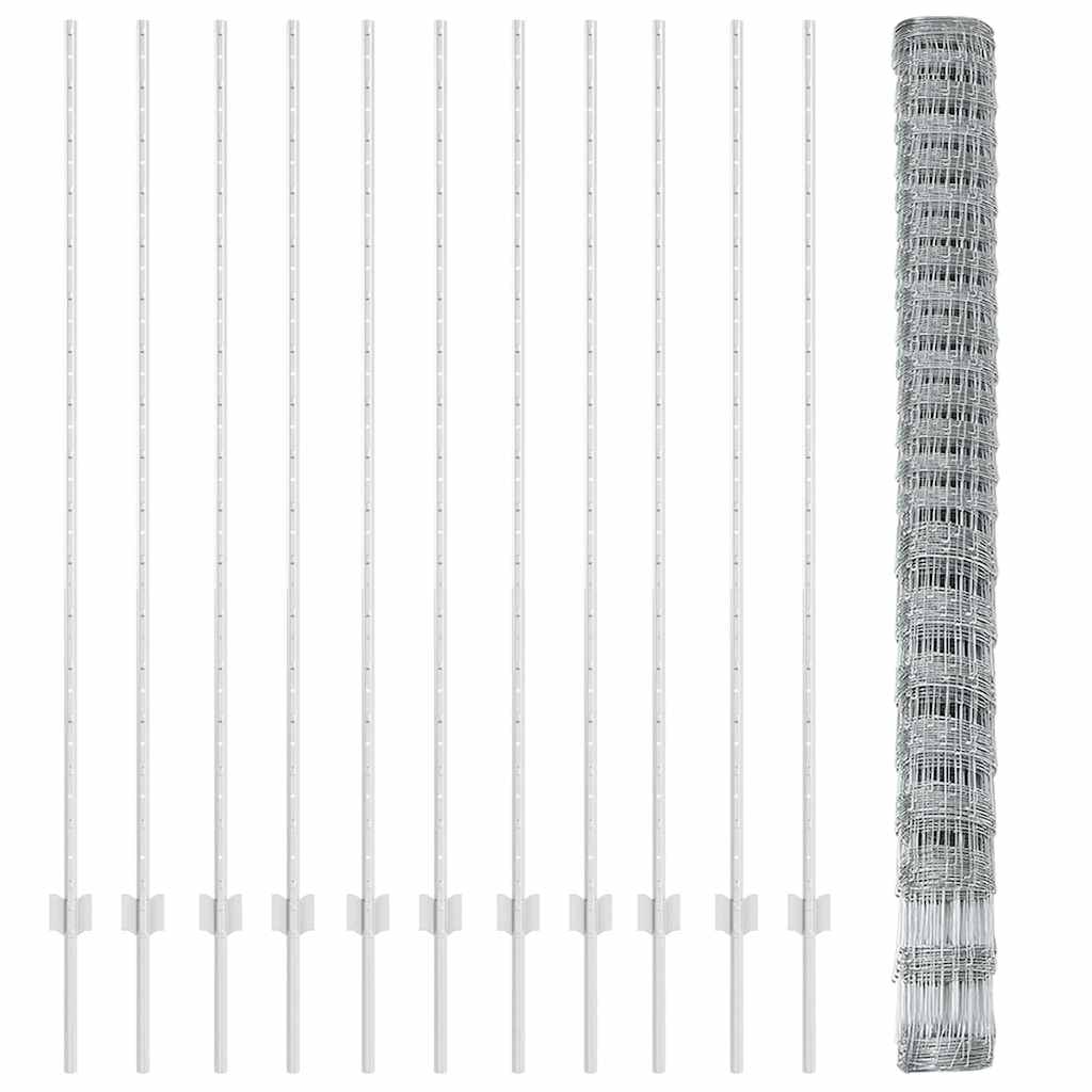 Wildzaun mit Pfosten 25 x 1,6 m (B x H) Feuerverzinkter Stahl