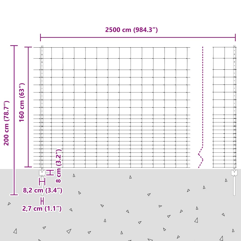 Wildzaun mit Pfosten 25 x 1,6 m (B x H) Feuerverzinkter Stahl