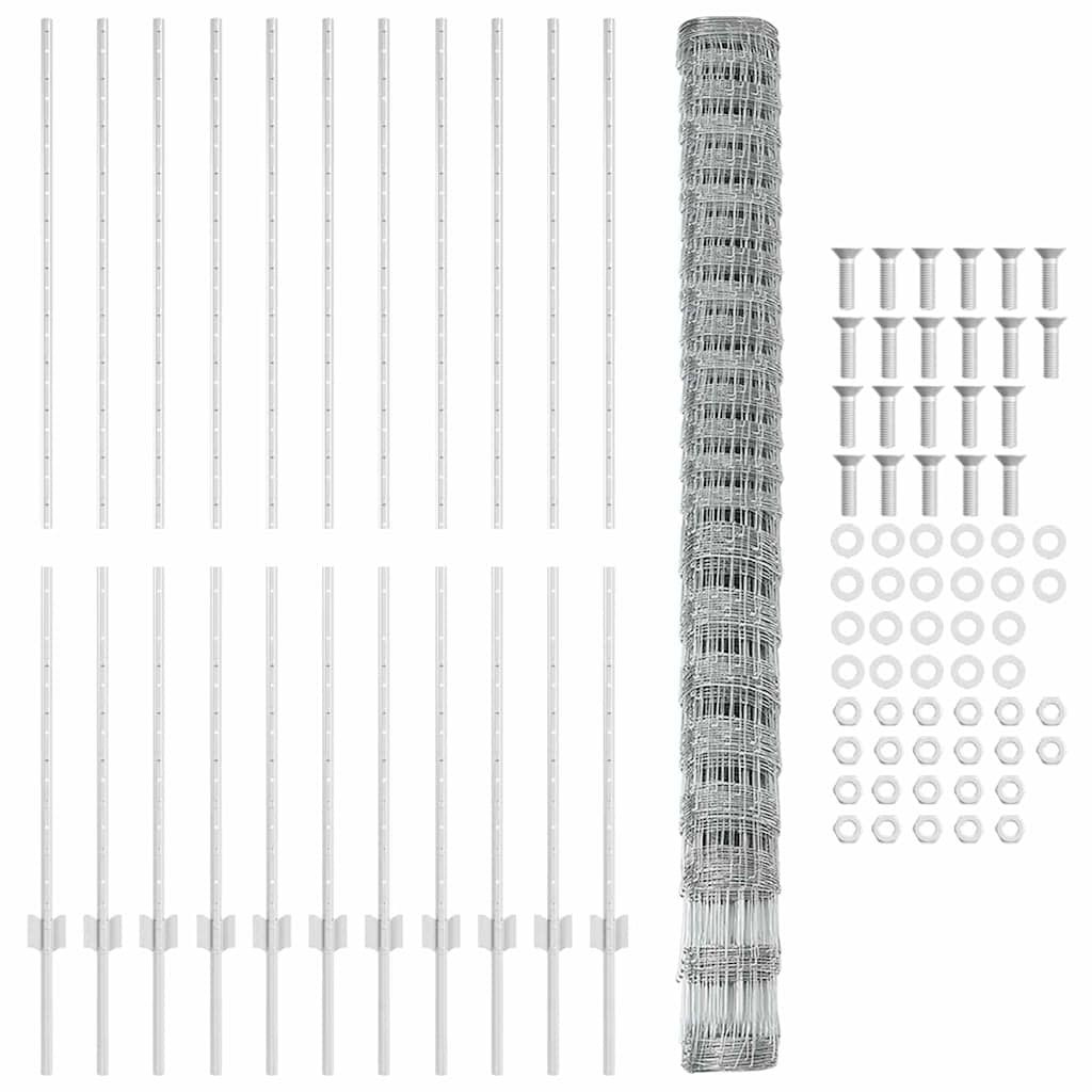 Wildzaun mit Pfosten 25 x 1,6 m (B x H) Feuerverzinkter Stahl